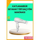 İn3dex Katlanabilir Seyahat Saç Kurutma Makinesi Çift Kademeli Isı Ayarı - Antrasit - Sarı