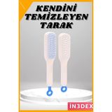 İn3dex Kendini Temizleyen Geri Çekilebilir Saç Fırçası Sihirli Tarak - Ahşap - Bej - Siyah