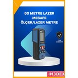 İn3dex Lazer Mesafe Ölçer 50M Dijital Ekran Hassas Ölçüm - Standart