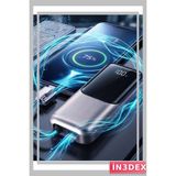 İn3dex LED Ekranlı Süper Fast Charge Özellikli Mini Powerbank - Ahşap - Bej - Siyah