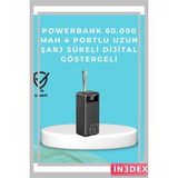 İn3dex Taşınabilir 4 Çıkışlı Güç Kaynağı LED Ekranlı Powerbank - Ahşap - Bej - Siyah