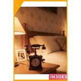 İn3dex Telefon Şeklinde Çalar Saat Bronz Modern Masaüstü Alarmlı - Ahşap - Bej - Siyah