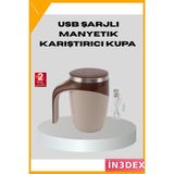 İn3dex USB Şarjlı Otomatik Manyetik Karıştırıcı Kupa Çift Katmanlı - Standart - 0 - Siyah