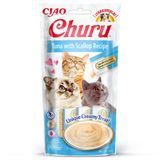 INABA Churu Puree kedi ödül maması kremalı atıştırmalıklar, ton balığı ve deniz tarağı ile yüksek kaliteli proteinler, 56 g (1'li paket), birinci sınıf kalitede kedi atıştırmalıkları