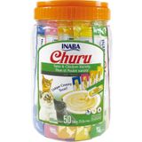 INABA Churu Puree kedi ödül maması kremalı atıştırmalıklar, ton balığı ve tavuklu çeşitli kutu, 50 x 14 g, birinci sınıf kalitede kedi atıştırmalıkları
