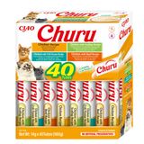 INABA Churu Puree kedi ödülü kremalı atıştırmalıklar, tavuklu çeşitli kutu, 40 x 14 g, birinci sınıf kalitede kedi atıştırmalıkları