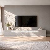 Inarch Arya T008 LED Işıklı Modern TV Sehpası Seti - 4 Kapaklı, 240 cm, Mermer/Beyaz