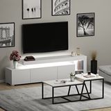 Inarch Beliz LED Işıklı TV Sehpası ve Minimal 2'li Orta Sehpa Takımı – Beyaz – Modern Oturma Odası Seti