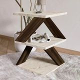 İnarch Dizayn Albeni Z Tasarım 3 Katlı Minimalist Yan Sehpa – 9 Renk Seçeneği – Modern Sehpa Traverten/Ceviz