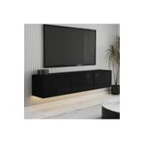 İNARCH DİZAYN Alston 3 Kapaklı Duvara Monte Tv Ünitesi LED Işıklı, Modern Tasarım, 160 cm Parlak Siyah T0020