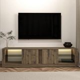 İnarch Dizayn Aydos LED Işıklı Modern TV Sehpası – Cam Raflı, 2 Kapaklı, 180 cm, Antik Ceviz - Kahverengi
