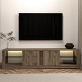 İnarch Dizayn Aydos LED Işıklı Modern TV Sehpası – Cam Raflı, 2 Kapaklı, 180 cm, Antik Ceviz