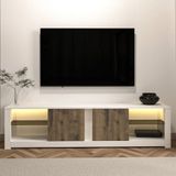 İnarch Dizayn Aydos LED Işıklı Modern TV Sehpası – Cam Raflı, 2 Kapaklı, 180 cm, Beyaz/Antik Ceviz