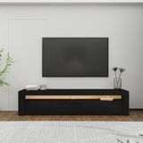 İnarch Dizayn Batı LED Işıklı 2 Kapaklı TV Sehpası – 150 cm – Minimal Tasarım, Ahşap Desenli Siyah - Renk