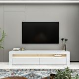 İnarch Dizayn Batı LED Işıklı 2 Kapaklı TV Sehpası – 150 cm – Minimal Tasarım, Parlak Beyaz - Renk