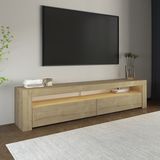 İnarch Dizayn Batı LED Işıklı 2 Kapaklı Tv Sehpası – 150 cm – Minimal Tasarım - Safir Meşe