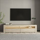 İnarch Dizayn Batı LED Işıklı 2 Kapaklı TV Sehpası – 150 cm – Minimal Tasarım, Traverten Desen - Bej - Renk