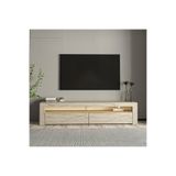 İNARCH DİZAYN Batı LED Işıklı 2 Kapaklı TV Sehpası – 150 cm – Minimal Tasarım, Traverten Desen