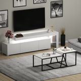Inarch Dizayn Beliz LED Işıklı TV Sehpası ve Minimal 2'li Orta Sehpa Takımı – Beyaz – Modern Oturma Odası Seti