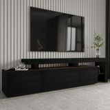 İnarch Dizayn Beliz Modern LED Işıklı 3 Kapaklı, Raflı TV Sehpası – 192 cm - Ahşap Siyah