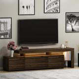İNARCH DİZAYN Beliz Modern LED Işıklı 3 Kapaklı, Raflı TV Sehpası – 192 cm - Ceviz