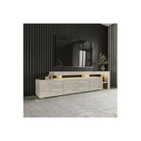 İnarch Dizayn Beliz Modern Led Işıklı 3 Kapaklı, Raflı Tv Sehpası – 192 Cm, Traverten Desen