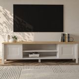 İnarch Dizayn Gina Tv Sehpası – Modern 2 Kapaklı Profil Ayaklı Tasarım Beyaz/Safir Meşe