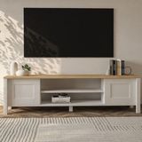 İnarch Dizayn Inarch Dizayn Gina Tv Sehpası – Modern 2 Kapaklı Profil Ayaklı Tasarım - Beyaz - Safir Meşe