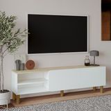 İnarch Dizayn Inarch Dizayn River 150 cm Modern Tv Sehpası – Kapaklı ve Raflı Tasarım - Beyaz - Safir Meşe