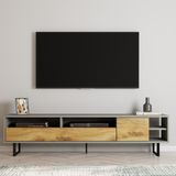 İnarch Dizayn Luga Kapaklı Tv Ünitesi, Tv Sehpası - Metal Siyah Ayak - Gri/kilim - Kahverengi