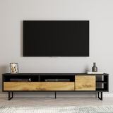 İnarch Dizayn Luga Kapaklı Tv Ünitesi, Tv Sehpası - Metal Siyah Ayak - Siyah/kilim