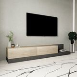 İnarch Dizayn Majör Modern 2 Kapaklı Tv Sehpası – 180 cm - Antrasit - Traverten