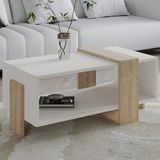 İnarch Dizayn Meleni Orta Sehpa – 90 cm Modern Tasarım – Raflı, Beyaz / Safir Meşe - Renk - Beyaz/Safir Meşe