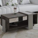 İnarch Dizayn Meleni Orta Sehpa – 90 cm Modern Tasarım – Raflı, Gordion Mermer / Gri - Renk - Gordion Mermer/Gri