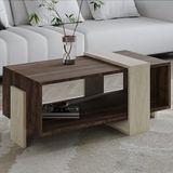 İnarch Dizayn Meleni Orta Sehpa – 90 cm Modern Tasarım – Raflı, Traverten / Ceviz - Renk - Ceviz/Traverten