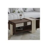 İNARCH DİZAYN Meleni Orta Sehpa – 90 cm Modern Tasarım – Raflı Traverten/Ceviz