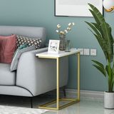 Inarch Dizayn Narin Yan Sehpa, Metal Ayaklı Sehpa, Ev-Ofis - Renk - Beyaz - Gold