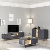 İnarch Dizayn Naturel Tv Ünitesi - Orta Sehpa - Konsol Takım (3'li Set) Antrasit/safir Meşe