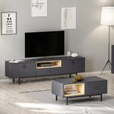 İnarch Dizayn Naturel Tv Ünitesi ve Orta Sehpa Takım (2'li Set) Antrasit/safir Meşe