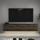 İnarch Dizayn Neon LED Işıklı Duvara Monte, 3 Kapaklı TV Sehpası – 160 cm - Modern Tasarım - Açık Ceviz - Renk