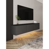 İnarch Dizayn Neon LED Işıklı Duvara Monte, 3 Kapaklı TV Sehpası – 160 cm - Modern Tasarım - Antrasit