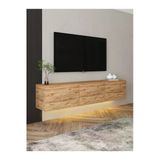 İnarch Dizayn Neon LED Işıklı Duvara Monte, 3 Kapaklı TV Sehpası – 160 cm - Modern Tasarım - Atlantik Çam