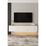 İnarch Dizayn Neon LED Işıklı Duvara Monte, 3 Kapaklı TV Sehpası – 160 cm - Modern Tasarım - Beyaz