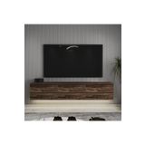 İnarch Dizayn Neon Led Işıklı Duvara Monte, 3 Kapaklı Tv Sehpası – 160 Cm - Modern Tasarım, Ceviz
