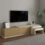 İnarch Dizayn Nest Tv Sehpası – Modern Tasarım,2 Kapaklı Depolama ve Ikili Zigon Sehpa ile Fonksiyonel Mobilya - Traverten - Renk