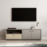 İnarch Dizayn Pao Kapaklı Minimal TV Sehpası – 136 cm, Gri/ Traverten - Açık Gri
