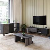İnarch Dizayn Ravello Oturma Odası Set – Modern Konsol, Tv Sehpası Ve Orta Sehpa Üçlü Takım Gordion Mermer/Antrasit