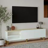 İnarch Dizayn River 150 Cm Modern Tv Sehpası – Kapaklı Ve Raflı Tasarım Beyaz/Safir Meşe