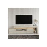 İNARCH DİZAYN T0014 Led Işıklı, Raflı Tv Sehpası, Oturma Odası Tv Ünitesi Traverten