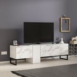 Inarch Dizayn T0016 Kapaklı, Metal Ayaklı, Tv Sehpası, Tv Ünitesi - Beyaz Mermer - Renk